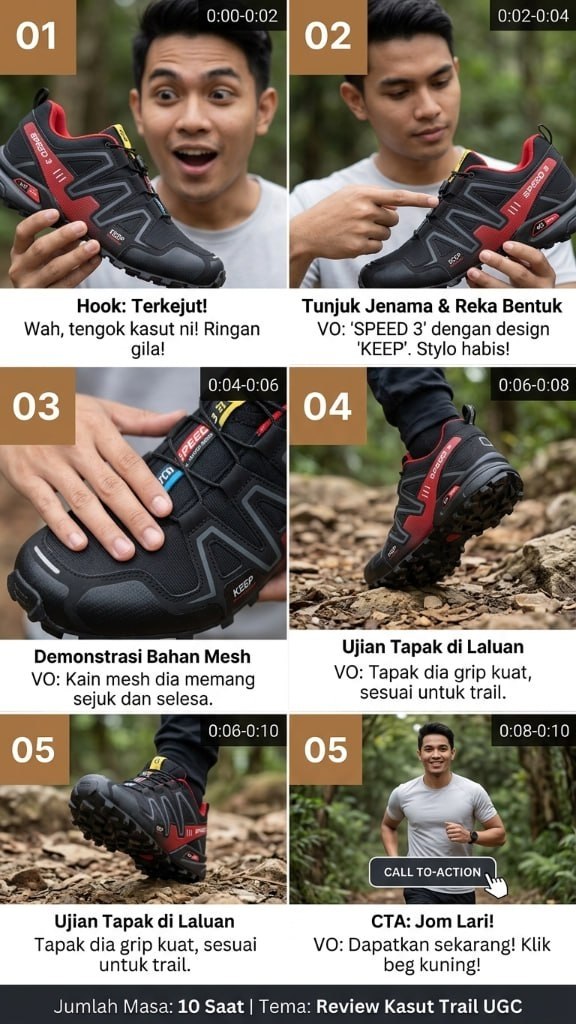 Contoh storyboard dijana oleh AI — 4 pilihan lengkap dengan sudut kamera