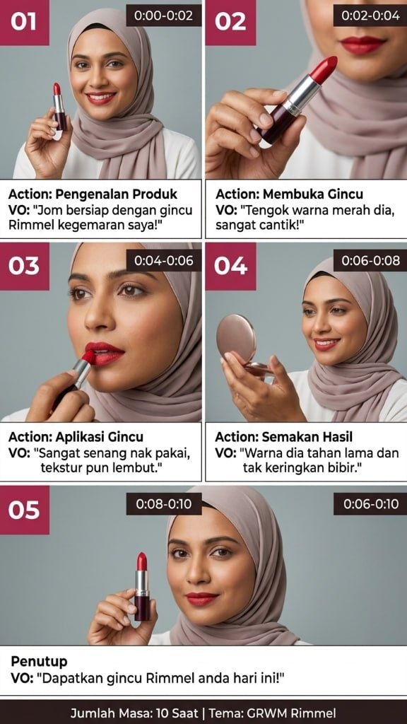 Contoh storyboard gincu Rimmel GRWM 10 saat dibuat dengan SuprStoryboard