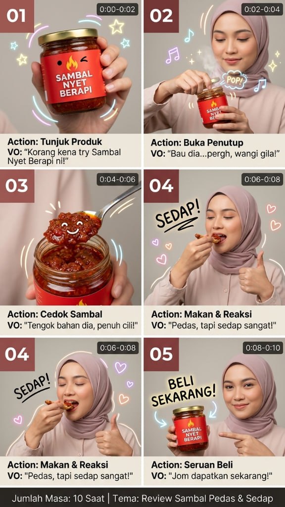 Contoh storyboard sambal Nyet Berapi 10 saat dibuat dengan SuprStoryboard