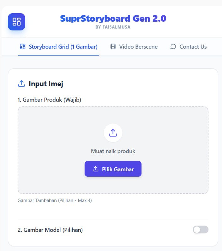 Interface SuprStoryboard Gen 2.0 — Storyboard Grid + Video Berscene + Prompt Video AI