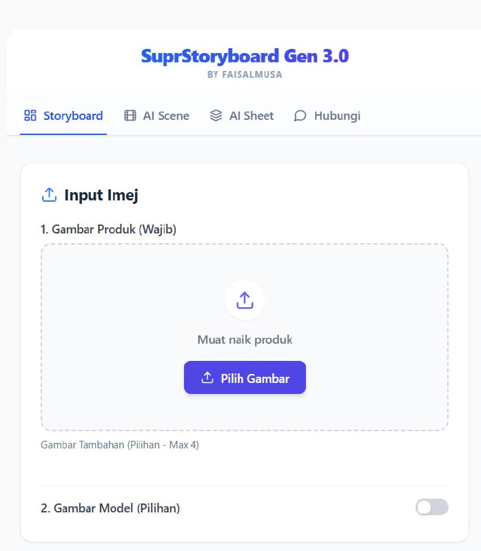 Interface SuprStoryboard Gen 3.0 — Step 1 Upload Gambar Produk