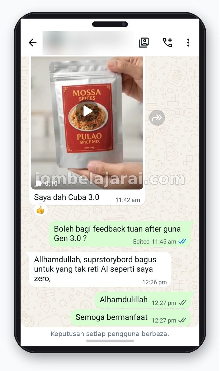 Testimoni SuprStoryboard bagus untuk zero AI - Mossa Spices